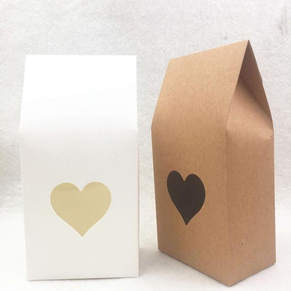 

50pcs brown/white paper handmade candy bags paper brown stand up window gift boxes for wedding/gift/jewelry/food pack bbybxg