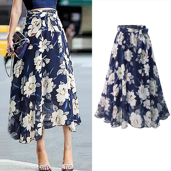 

summer platform explosions skirt flower pattern womens large size lace printed high waist a shaped skirt beach, Black