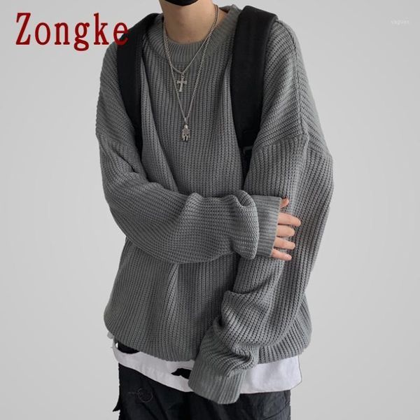 

zongke solid pullover knitted sweater men clothing harajuku sweaters pullover men sweater fashion mens clothes -2xl 20201, White;black