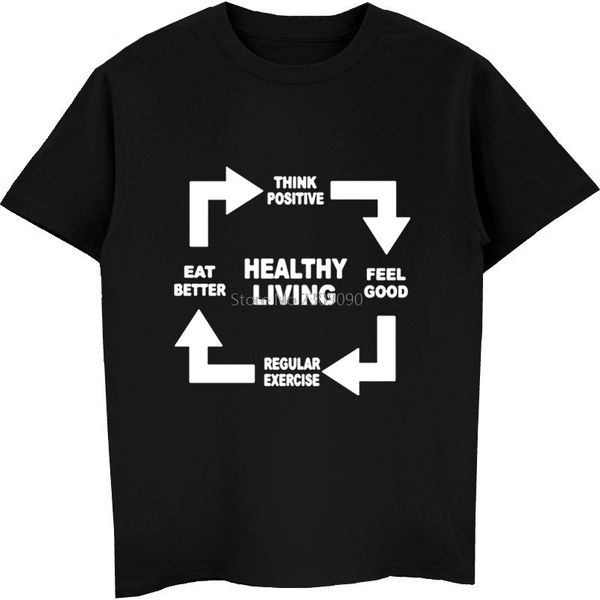 

new summer fashion healthy living style short sleeve feel think eat exercise tee streetwear hooded sweatshirt hoodie men t shirt