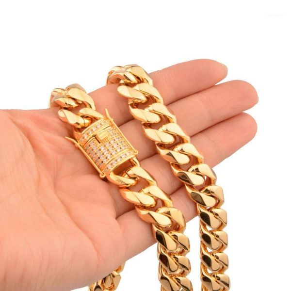 

fashion miami curb cuban mens necklace chain 316l stainless steel hip hop gold color 15mm chain necklace or bracelet1, Silver