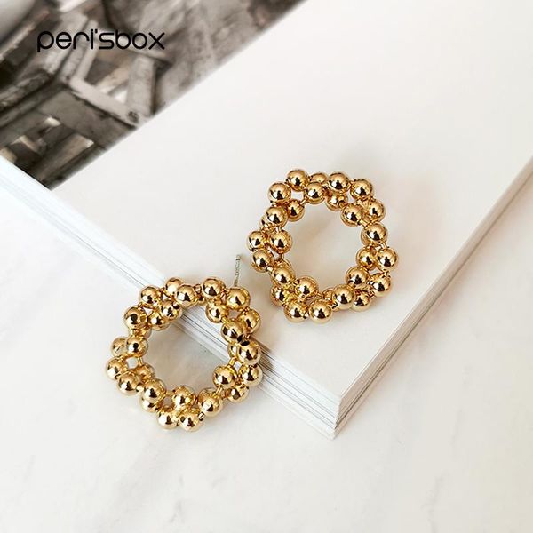 

hoop & huggie peri'sbox small beads layered round earrings for women tiny ball gold minimalist irregular simple jewelry, Golden;silver