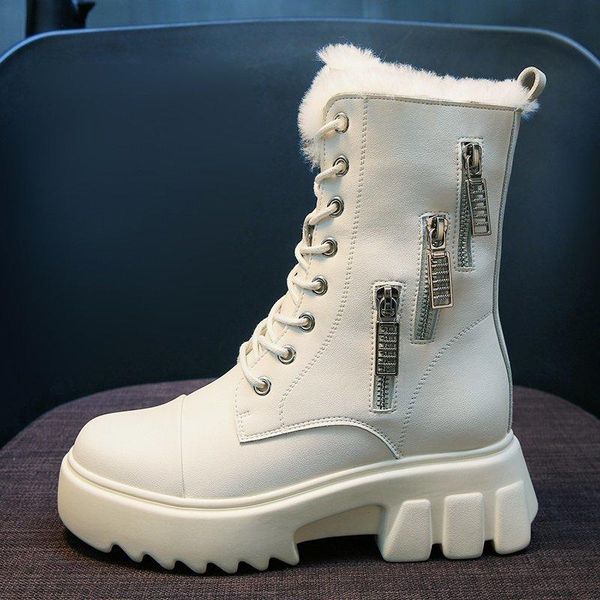 

boots winter women snow 2021 platform gothic shoes ankle fashion warm fur black beige combat