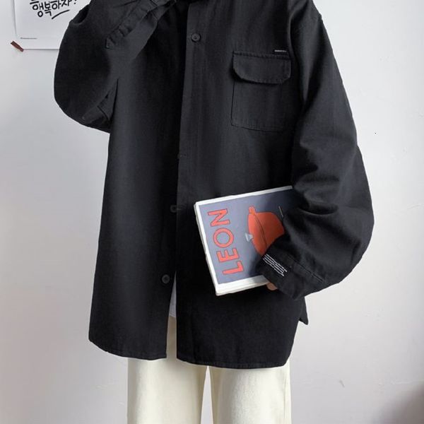 

2021 men's spring thin new winter outerwear long sleeve shirts fashion young clothing 2el8, White;black