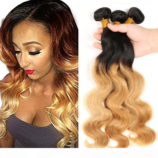 

grade 8a ombre body wave virgin human hair extensions 2 tone ombre 1b 27 ombre body wave remy brazilian hair weave weft bundles, Black;brown