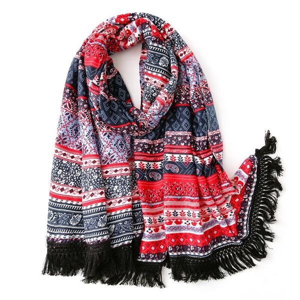 

new 2020 women hijab scarves floral print long warm tassel shawls and wraps enthic ladies foulards, Blue;gray
