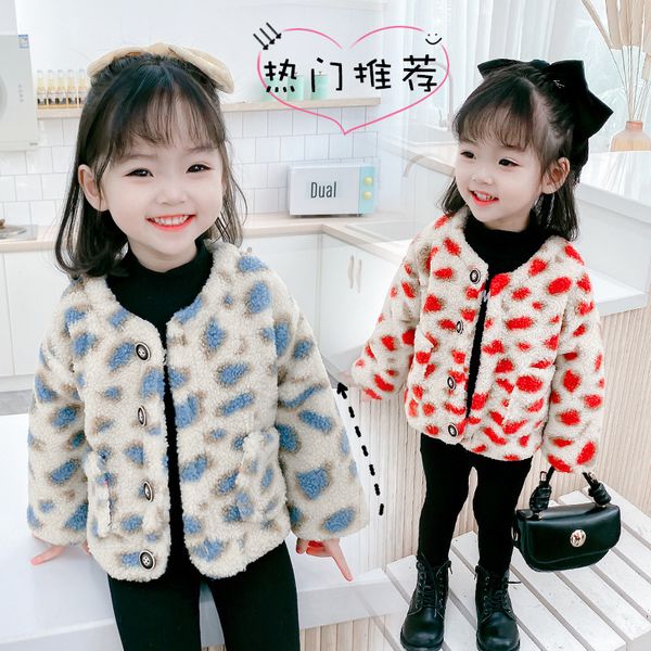 

kids designer clothes girls2020 autumn / winter new girls leopard fur coat lamb fur thickened coat korean version, Blue;gray