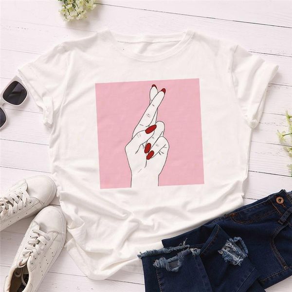 

summer women short sleeve t shirts polyester casual white finger art pink kawaii korean style tshirts tee shirts oversize