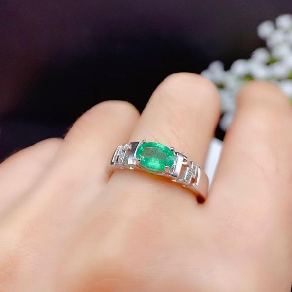 

cluster rings 1 emerald ring 925 sterling silver natural gemstone precious gift including certificate, Golden;silver