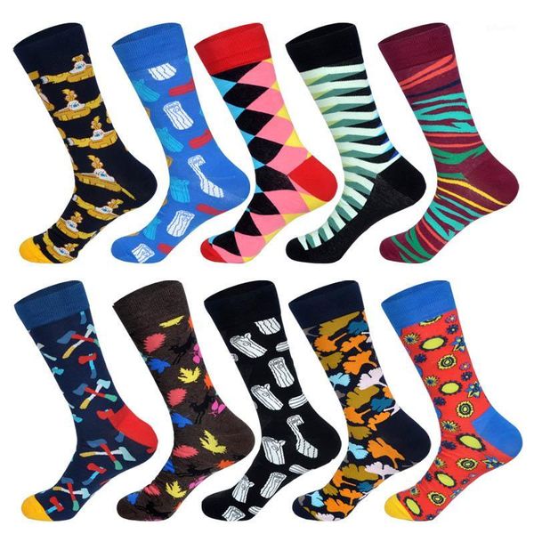

mens funny colorful combed cotton happy socks axe plaid dot submarine pattern spring art socks1, Black