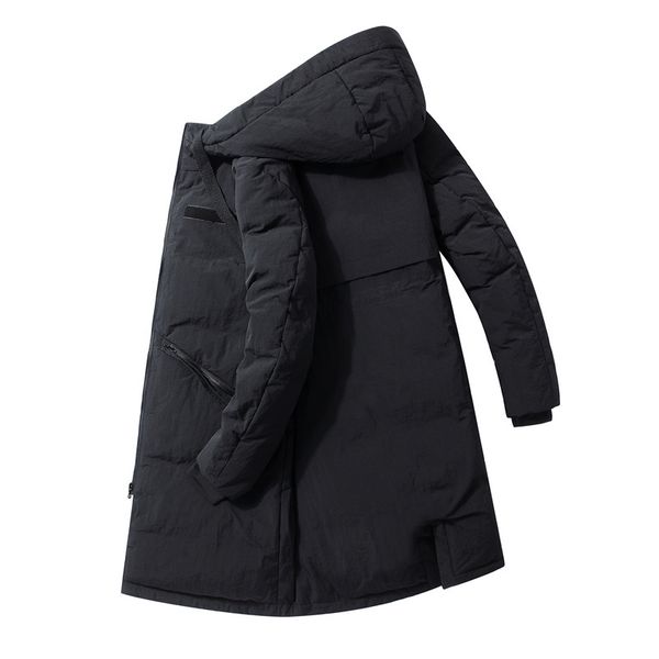 

2020 hooded down jacket men's mid-length casual slim-fit thickened handsome fashion warm coat canada casaco mens clothing hat, Black