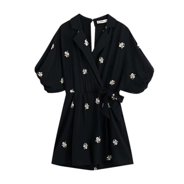 

women's jumpsuits & rompers women england style office wear elegant vintage solid embroidery flower fashion sashes decore playsuits ffz, Black;white