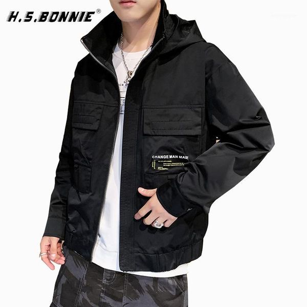 

2019 new style casual bomber jacket with hat men hip hop windbreaker jackets male coat fashion autumn winter khaki streetwear1, Black;brown
