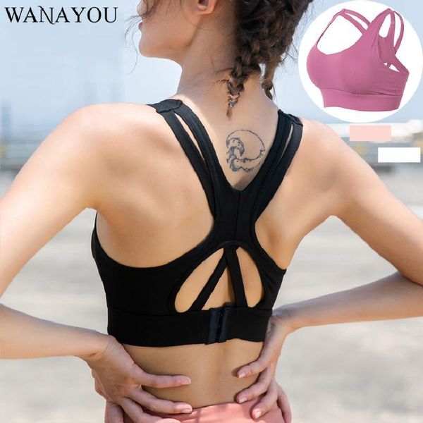 

gym clothing wanayou women adjustable buckle sports bras hollow out training yoga tank shockproof running fitness crop, White;black