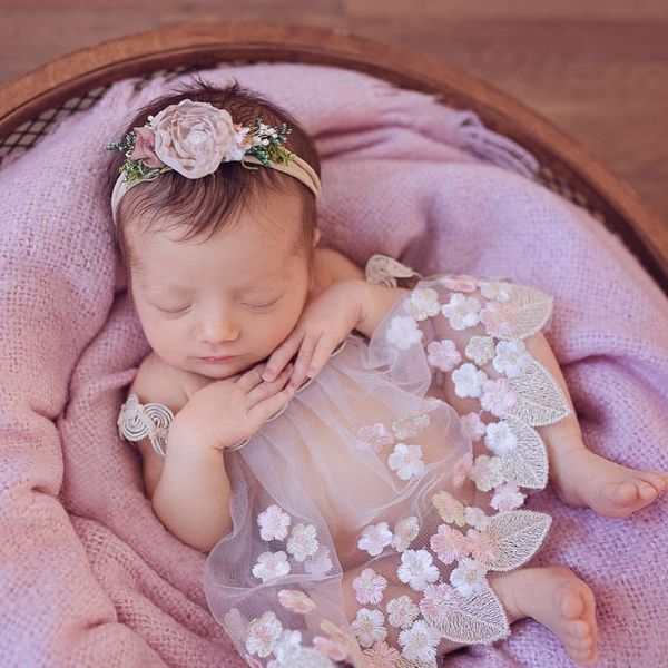 

new romper & headband set bebe props pgraphy clothes newborn girl p prop vintage rompers 1021, White