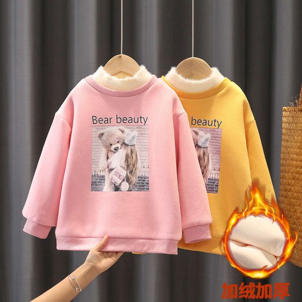 

plush sweater 2020 new winter girls' cloth half high collar thickened warm middle and large children's undergarment, Black