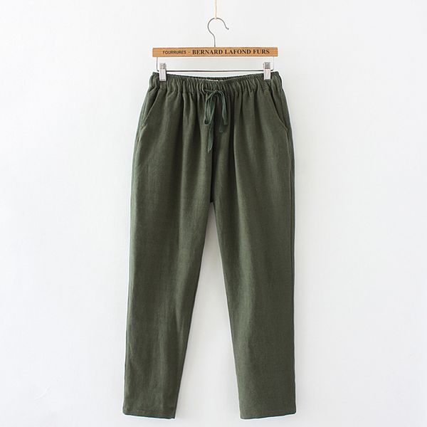 

2021 new womens spring/summer pants cotton linen elastic waist colors trousers soft for female ladys hlcm, Black;white