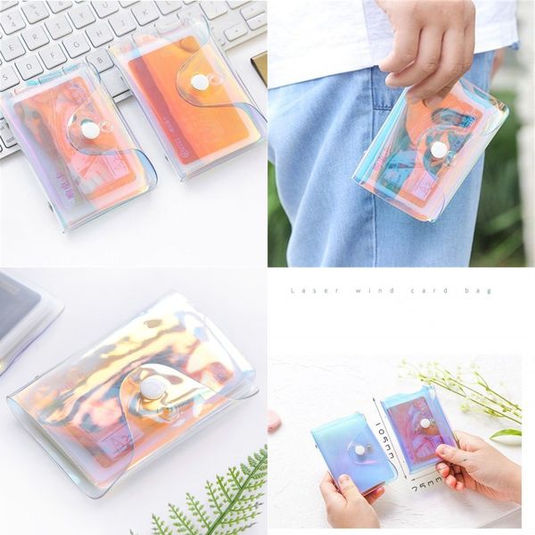 

waterproof laser card case transparent pvc dust proof cards hoder durable pures wallet bag snap fastener 3cs e19