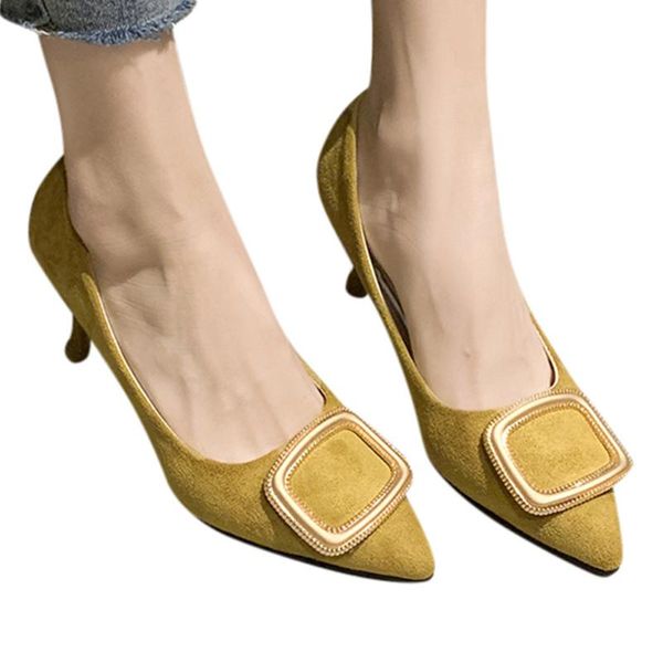 

plus size slip on pumps flock women shoes high heels pointed toe dress shoes basic pumps women boat zapatos mujer, Black