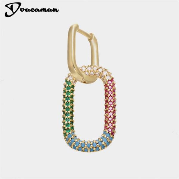 

dangle & chandelier dvacaman 1 piece small hoop earrings for women brass cubic zircon heart star crystal rectangle model:ve151, Silver