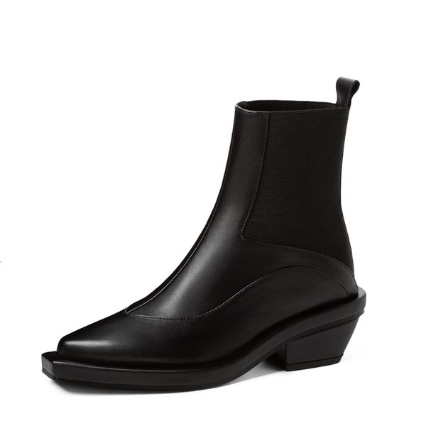 

new genuine 2021 thick toe-square toe heels fashion ladies shoes autumn white boots k4hz, Black