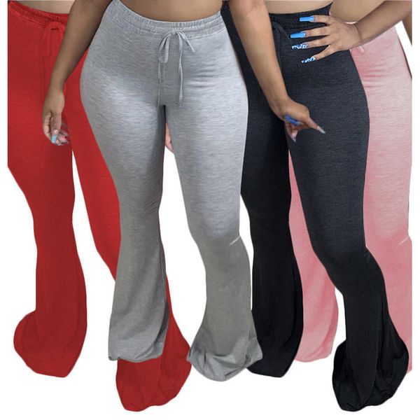 

women's casual elastic waist skinny high-waist solid color long flared pants ladies multicolor trousers autumn, Black;white