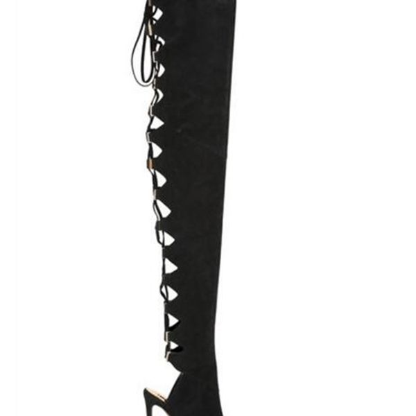 

2020 thin-beaked spring-fall women cross-tied lac up thigh super high heels on knee long boots size 35-42 t5q0, Black