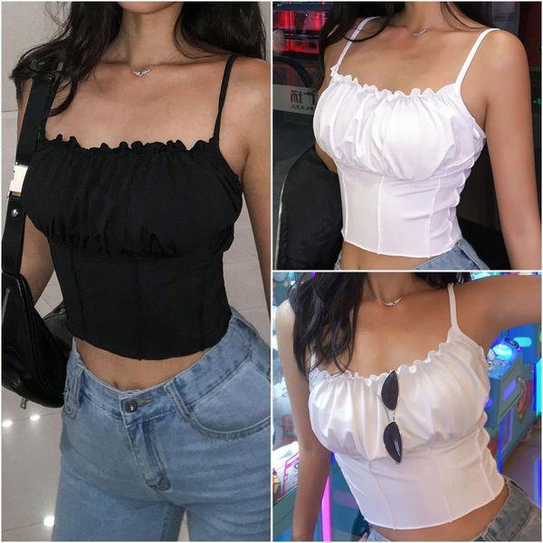 

hirigin женской casual solid crop top sexy жилет laciness камзол без рукавов тонких простого tank tops падения доставки хорошего качества, White