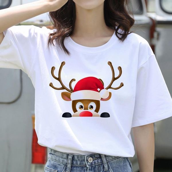 

santa claus and the elk tshirt women christmas white tshirt harajuku short sleeve women tee camisetas mujer
