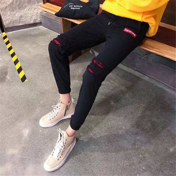 

pfxoo 18 slim new patch hole men tight jeans casual pants jeanss korean spring leggings fashion jeans casual pants men hwmwg, Blue