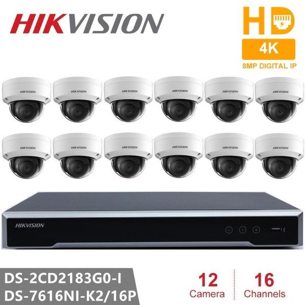 

hikvision security camera kits embedded plug & play nvr + ds-2cd2183g0-i 8mp ip camera dome poe h.265 for home office safety