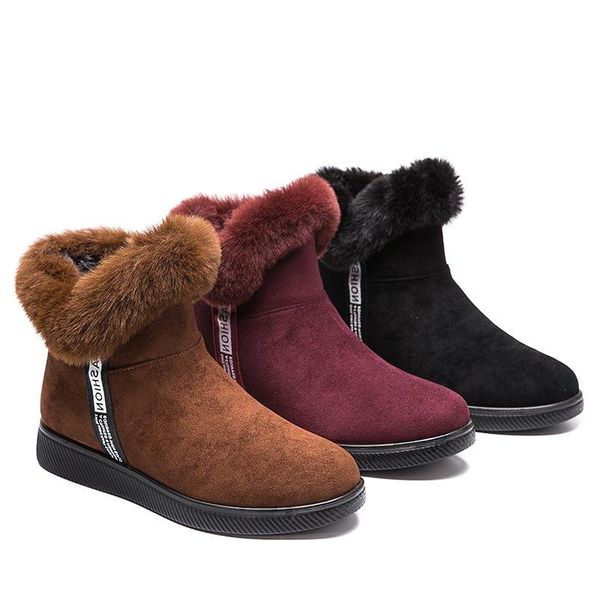 

boots snow winter women shoes woman fashion wedges increased ankle 2021 short fur warm, Black