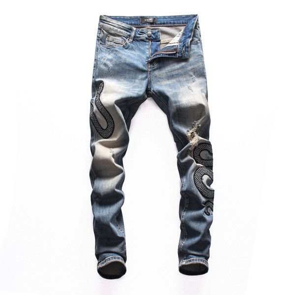 

men's distressed ripped skinny jeans fashion mens jeans slim motorcycle moto biker causal mens denim pants men joggers jeans, Blue