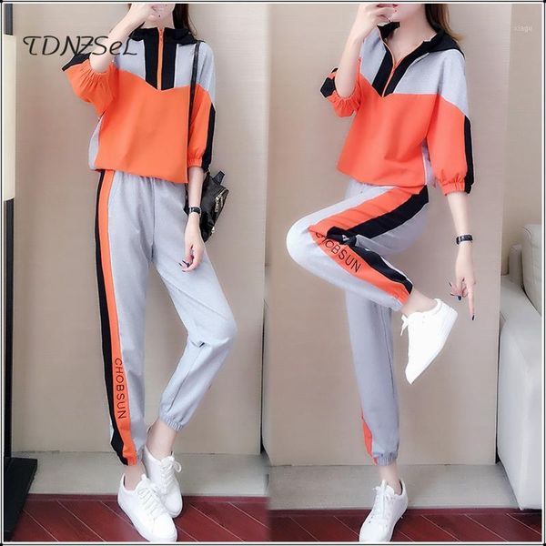

2020 womens sport traksuits casual patchworks hoodies pants 2 two piece sets outfits fitness jogger sets running sweatpants suit1, White