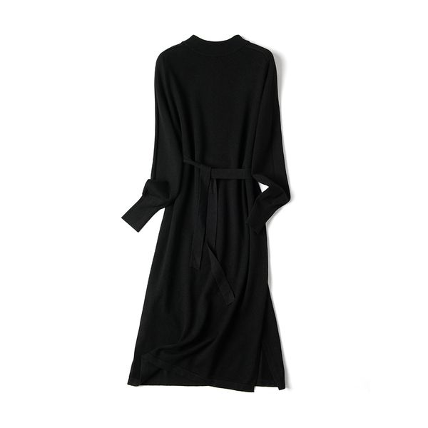 

new 2021 chic a-line basic autumn winter sweater women loose elegant female knit midi dress xq8b, White;black