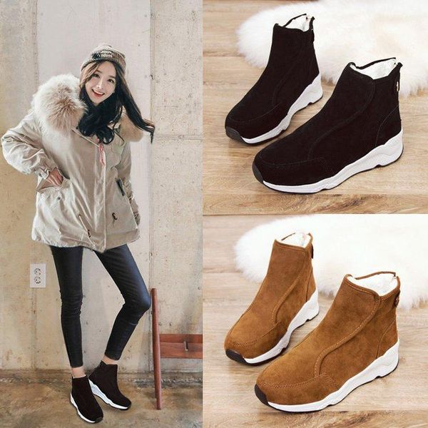 

winter platform boots women sneakers shoes woman high casual shoes wedge zipper booties warm white botas mujer, Black