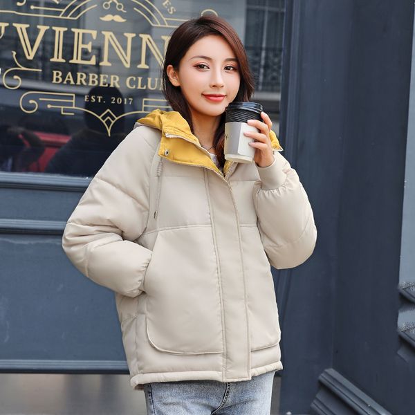 

2021 newstyle available women winter autumn jacket hooded cotton padded patchwork female thick coat short overcoat ojzt, Black;brown