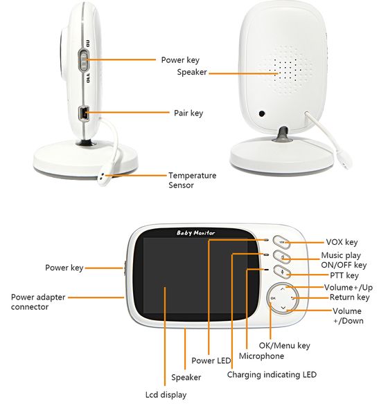 FreeShipping Drahtloses Video-Farb-Babyphone mit 3,2-Zoll-LCD-2-Wege-Audio-Sprech-Nachtsicht-Überwachungskamera Babysitter