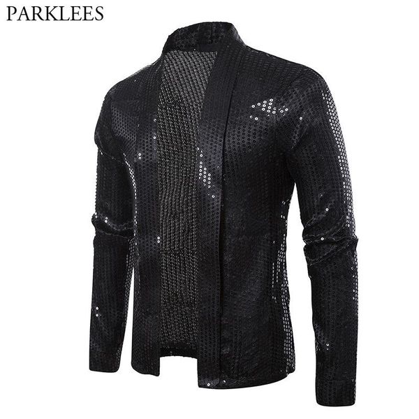 

black sequins street cardigan blazer men disco dancer club party blazer jacket male casual hip hop swag clothes for hipster men, White;black