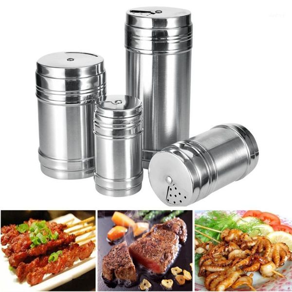

stainless steel spice jar salt sugar pepper shaker cooking seasoning bottle can container with rotating cover kitchen gadgets1