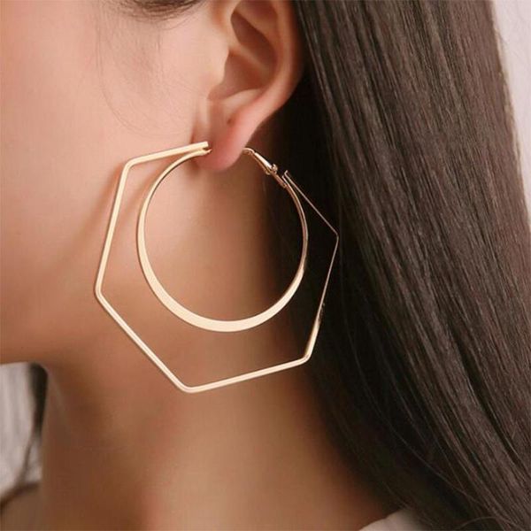 

hoop & huggie blijery vintage geometric big earrings for women fashion statement gold color simple 2021 female jewelry, Golden;silver