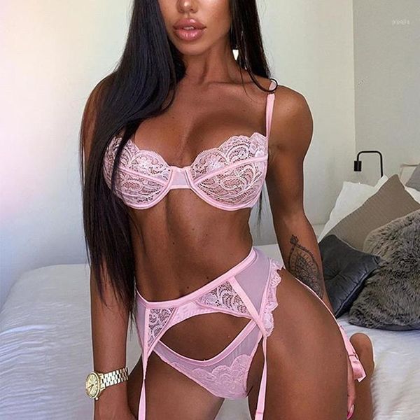 

lace underwear sets women pink push up lingerie bra & brief sets bralette and panties 2021 3 piece1, Red;black
