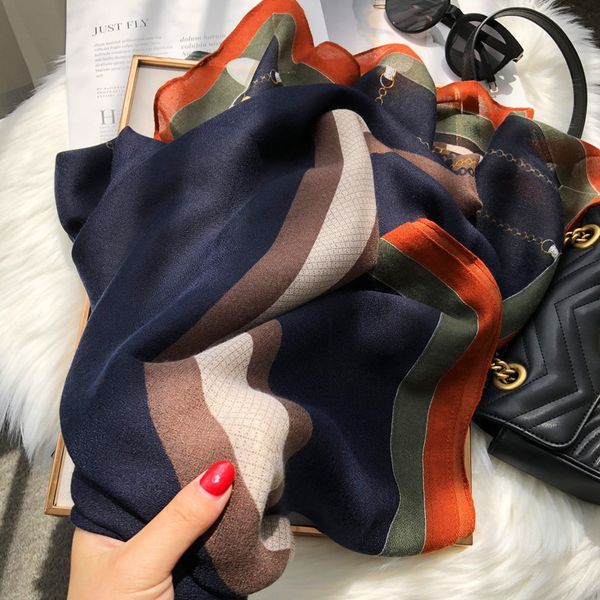 

classic chain wind cotton hemp scarf women autumn winter korean version versatile intellectual tibetan long shawl shawl, Blue;gray