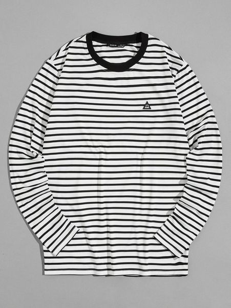 

men patched detail striped tee y0ut#, White;black
