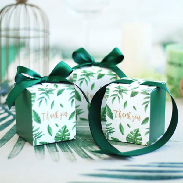 

50pcs creative green monstera leaves candy box square wedding favors chocolate boxes party supplies christmas thanks gift box1
