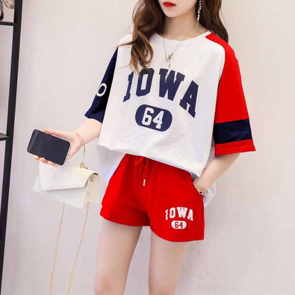 

fmzfm hipster set celebrity t-shirt style t-shirt internet women for 2020 summer sports shorts and super popular cec short-sleeved shorts, Gray