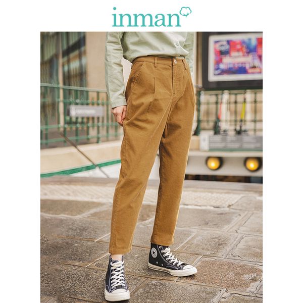 

inman spring autumn 100%cotton medium waist solid fashion all matched harem corduroy women casual pencil pants 201106, Black;white