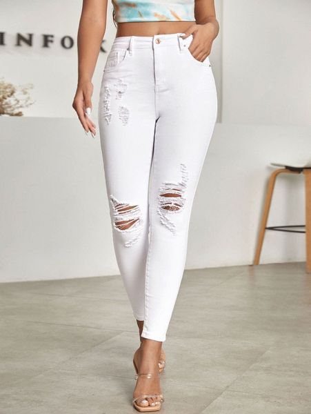 

slant pocket ripped skinny jeans r8fx#, Blue