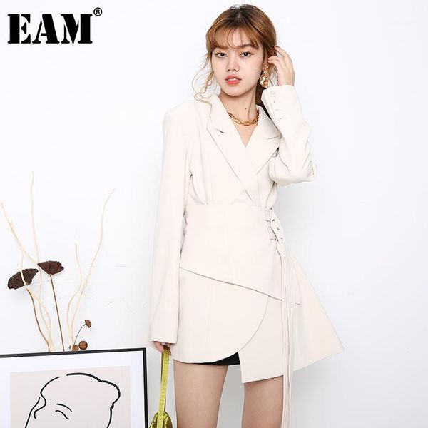 

eam] women apricot irregular long blazer new lapel long sleeve loose fit jacket fashion tide spring autumn 2020 1da710121, White;black
