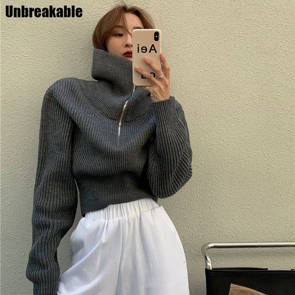

winter clohtes woman sweaters solid turtleneck solid vintage ins mujer sueteres zipper short pull femme hiver 2021 h1211, White;black